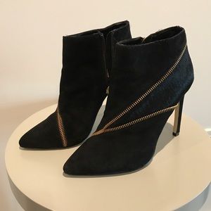 Like New Black Suede and Gold Stiletto Bootie